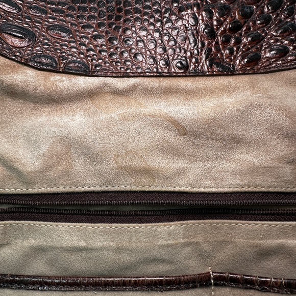 Brahmin Double Strap Brown Croc Embossed Leather Hobo Shoulder Bag Carryall - Picture 15 of 16